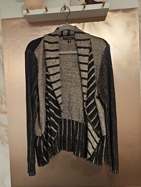 Fever Striped Open-Front Cardigan - Black & Cream